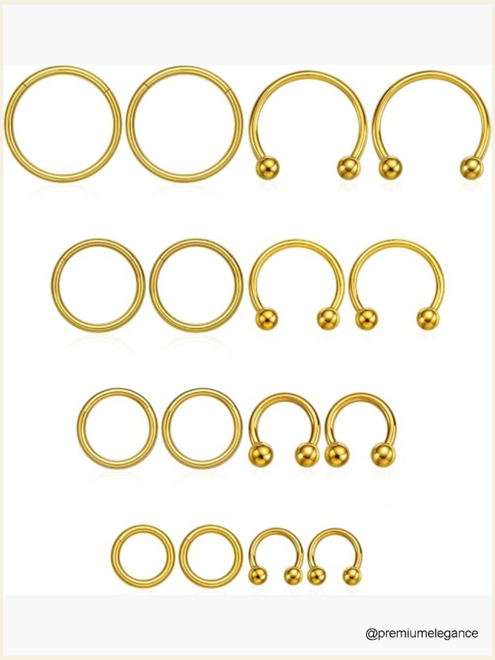 16 Piece Surgical Steel Clicker & Septum Rings Body Piercing Set 16G 6mm-12mm